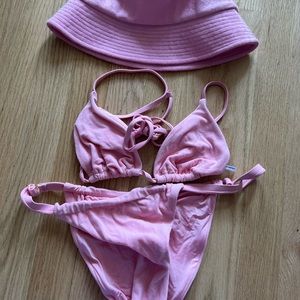 Weworewhat pink bikini and bucket hat